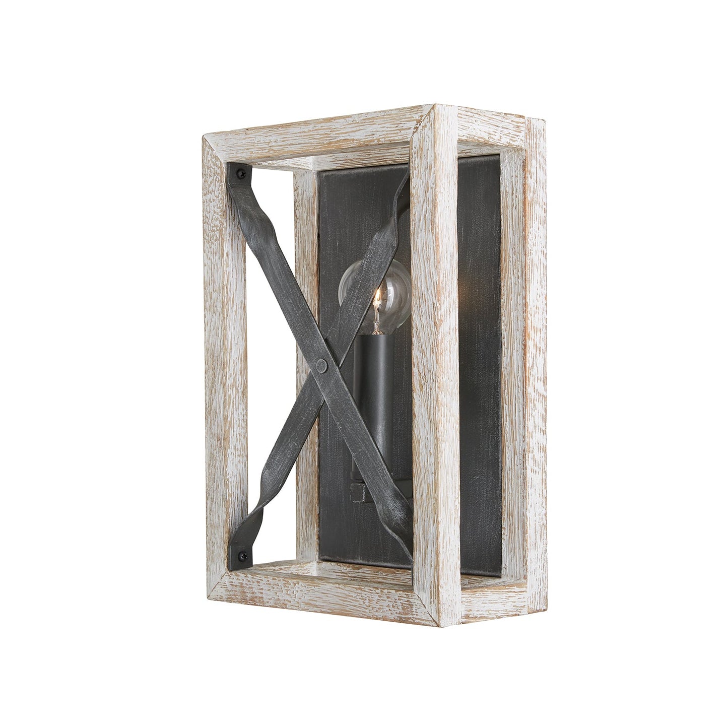Remi 1-Light Wall Sconce In Brushed White Wash And Nordic Iron