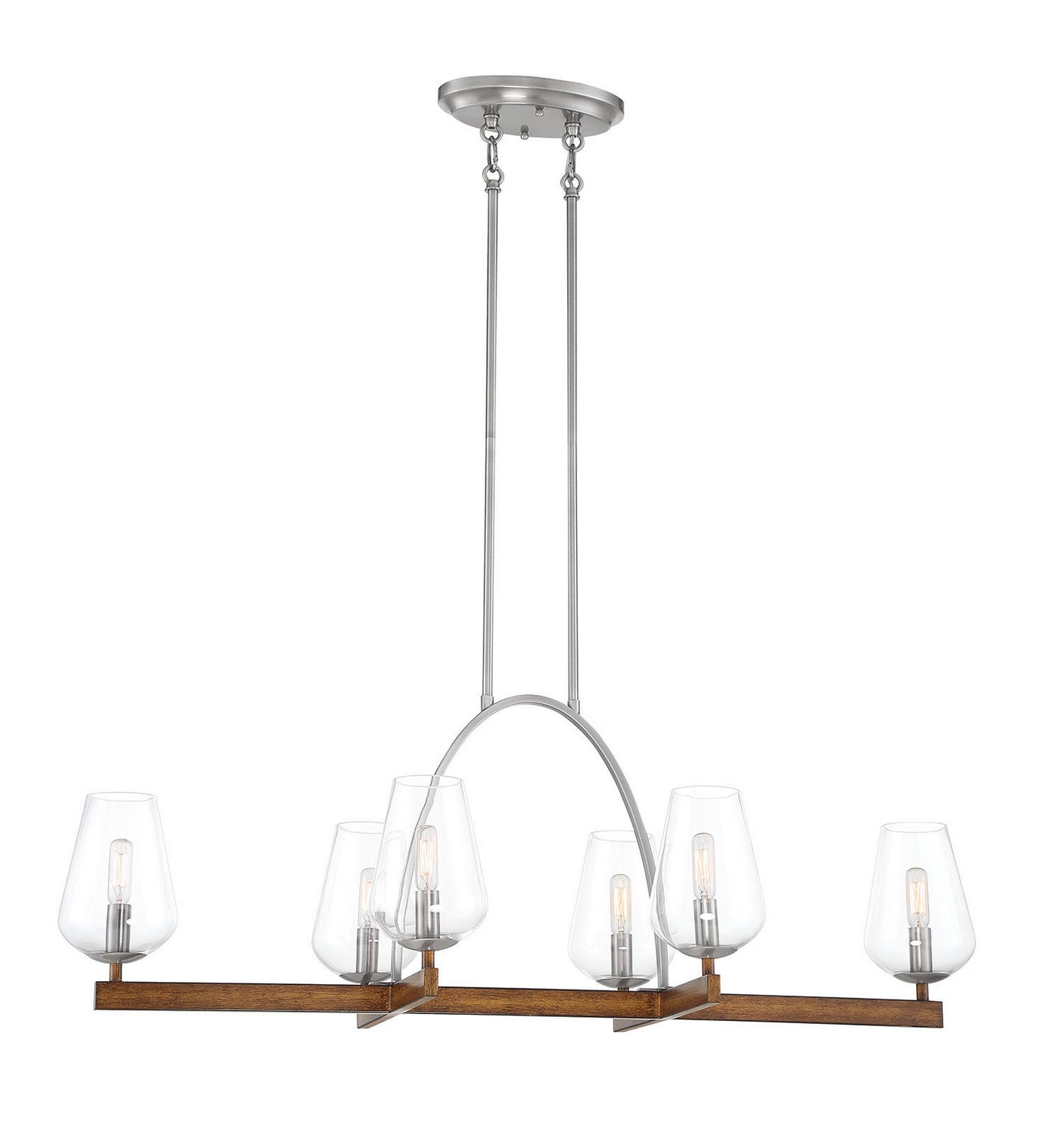 Birnamwood 6-Light Island In Koa Wood With Pewter & Clear Glass
