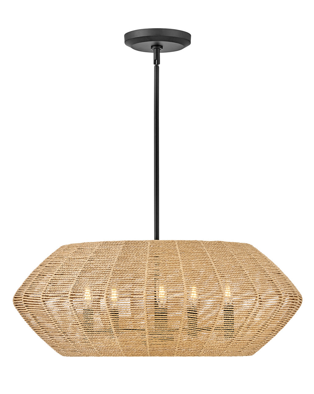 Luca Five Light Pendant In Black With Camel Rattan Shade