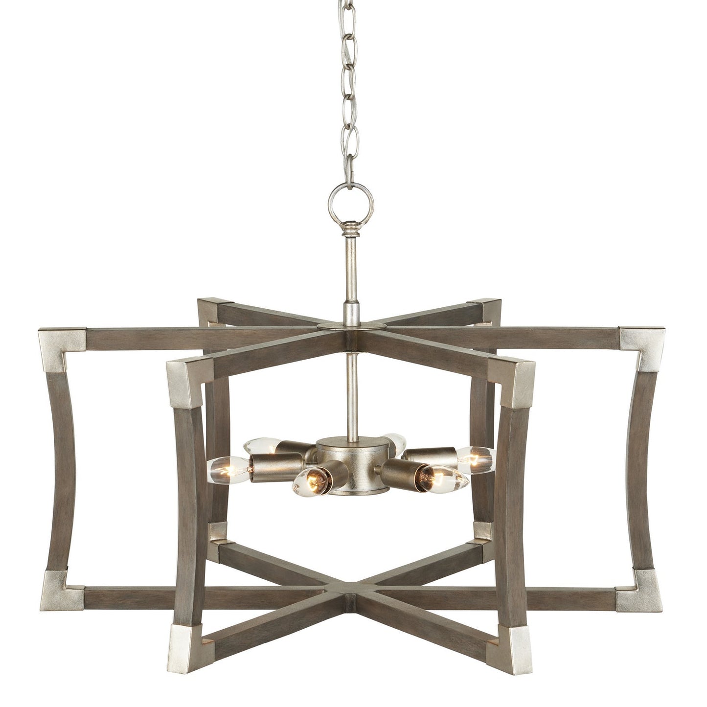 Bastian 6-Light Lantern In Chateau Gray/Contemporary Silver Leaf