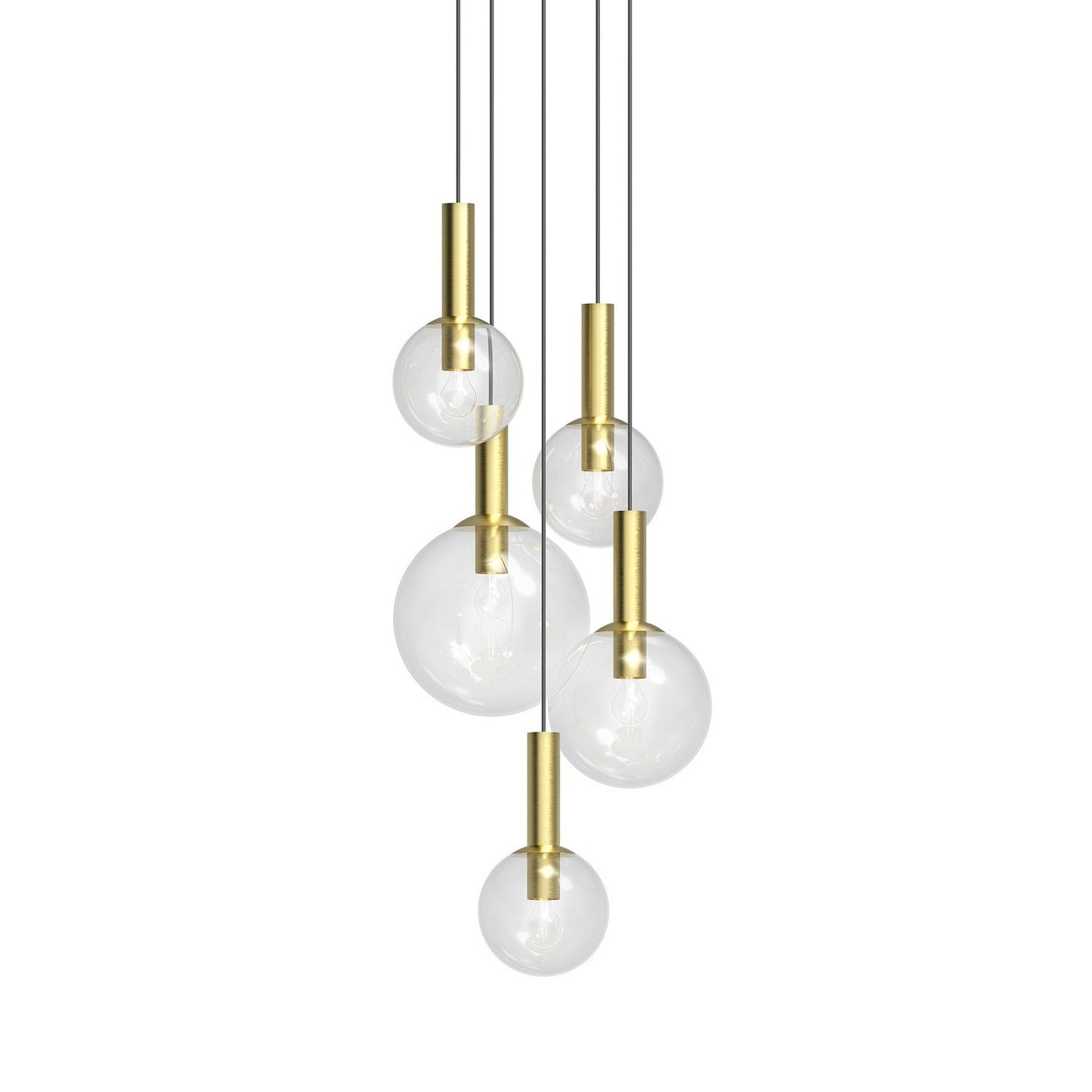 Bubbles Five Light Pendant In Satin Brass