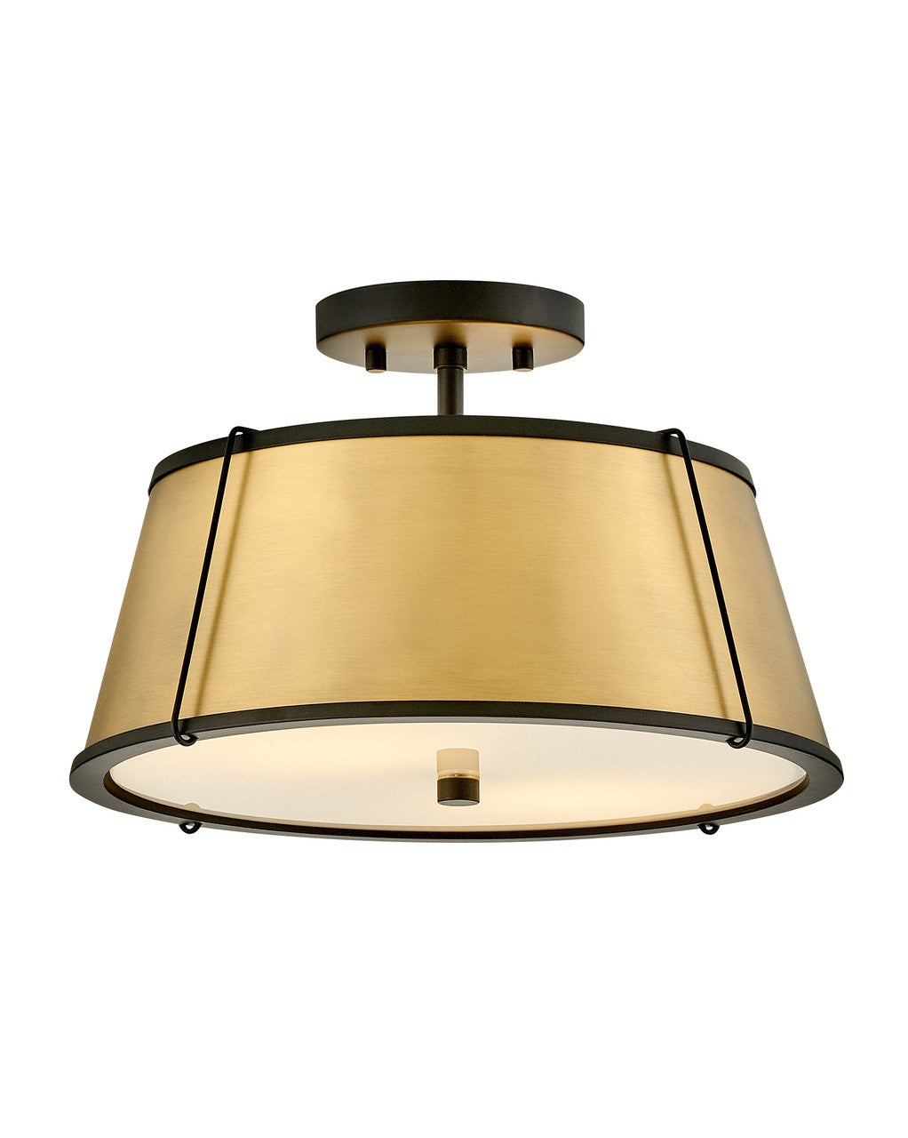 Clarke LED Semi-Flush Mount In Black With Lacquered Dark Brass Accents