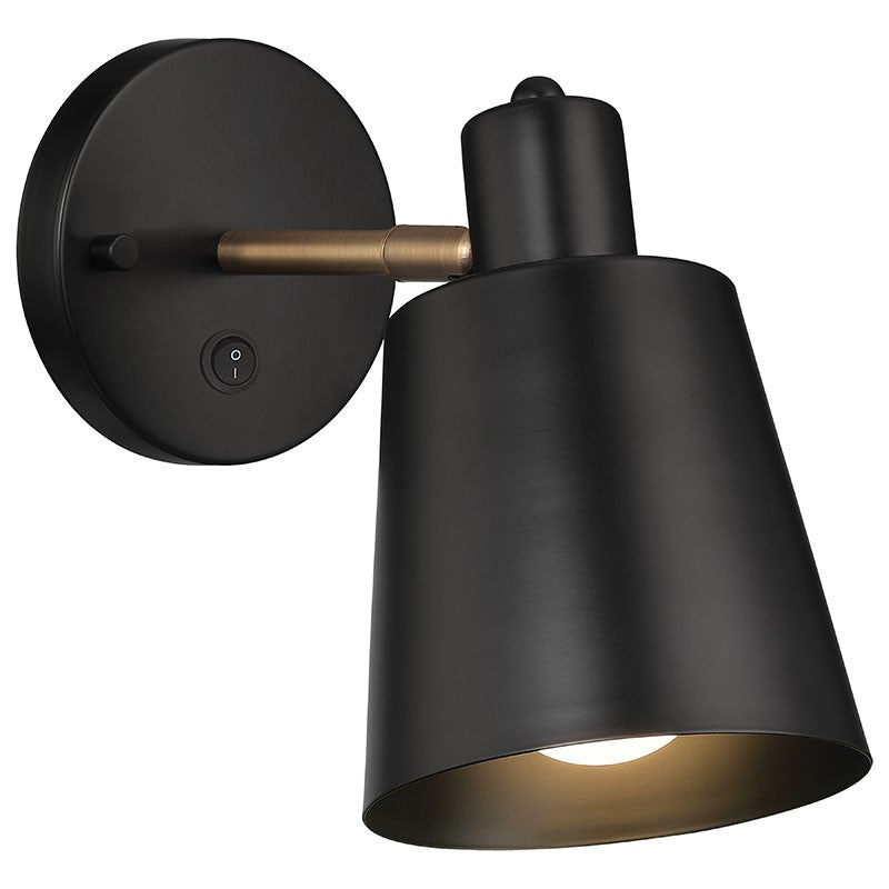 Dalton 1-Light Wall Sconce In Black With Antique Brushed Brass