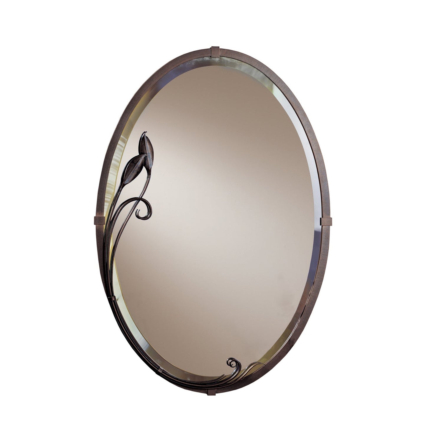 Beveled Oval Mirror With Leaf In Bronze