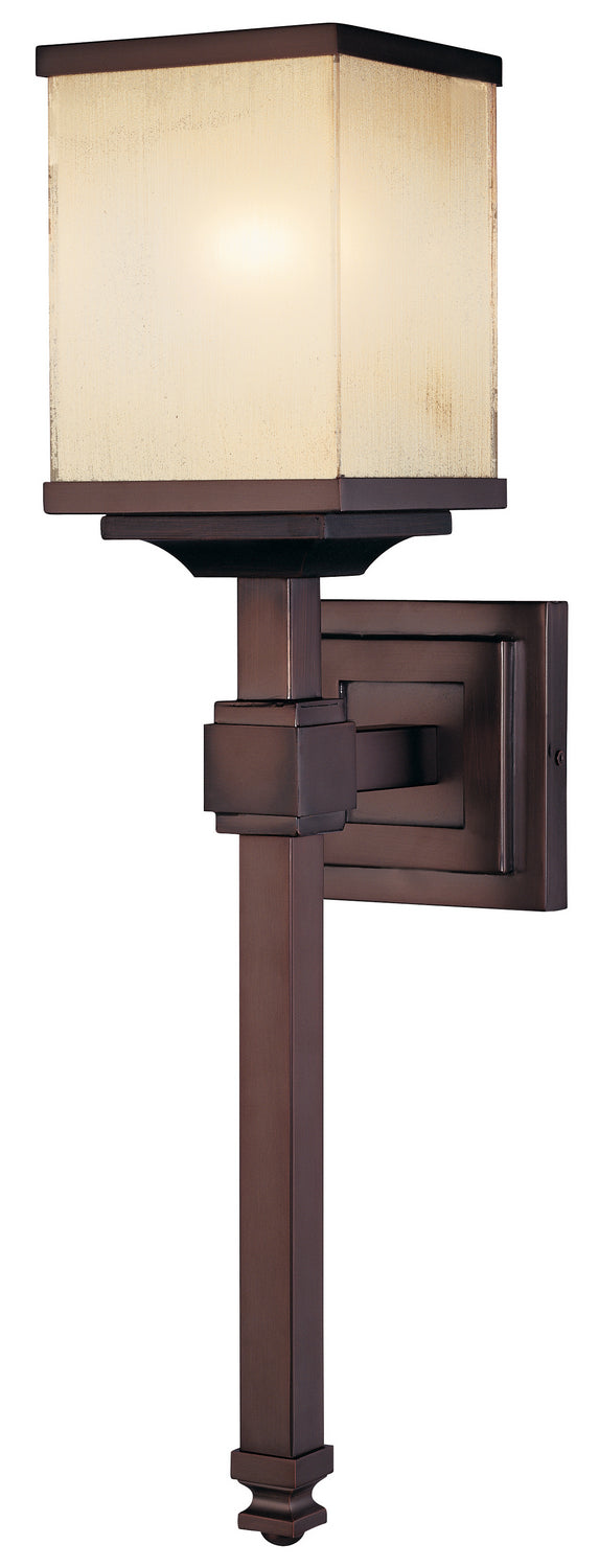 Underscore 1-Light Wall Sconce In Cimmaron Bronze With Brushed Caramel Silk Glass