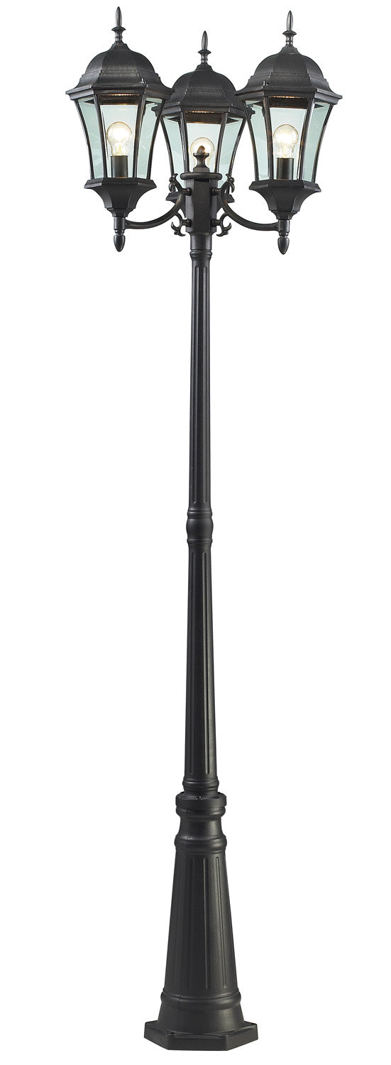 Z-LIte Wakefield 3-Light Outdoor Post-Light In Black With Clear Beveled Glass