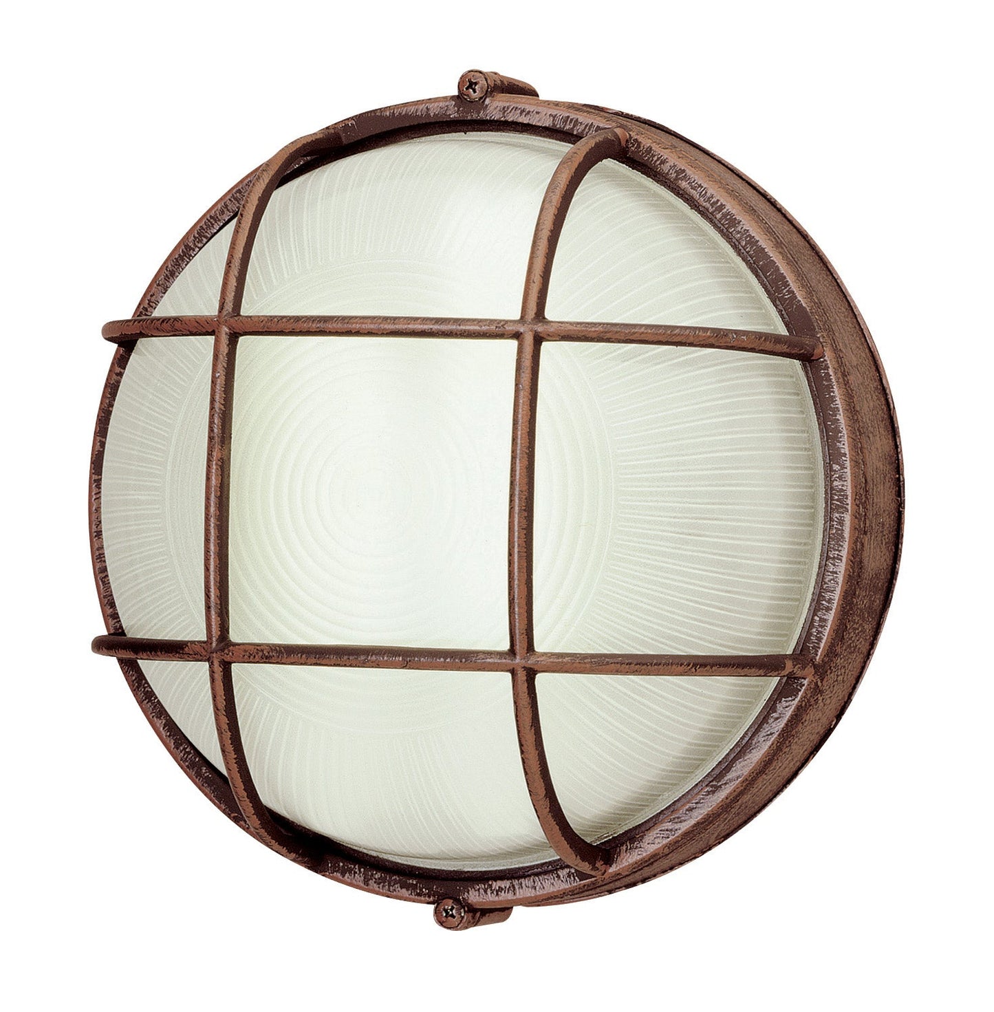 Aria 1-Light Bulkhead In Rust With Ribbed Frosted Glass