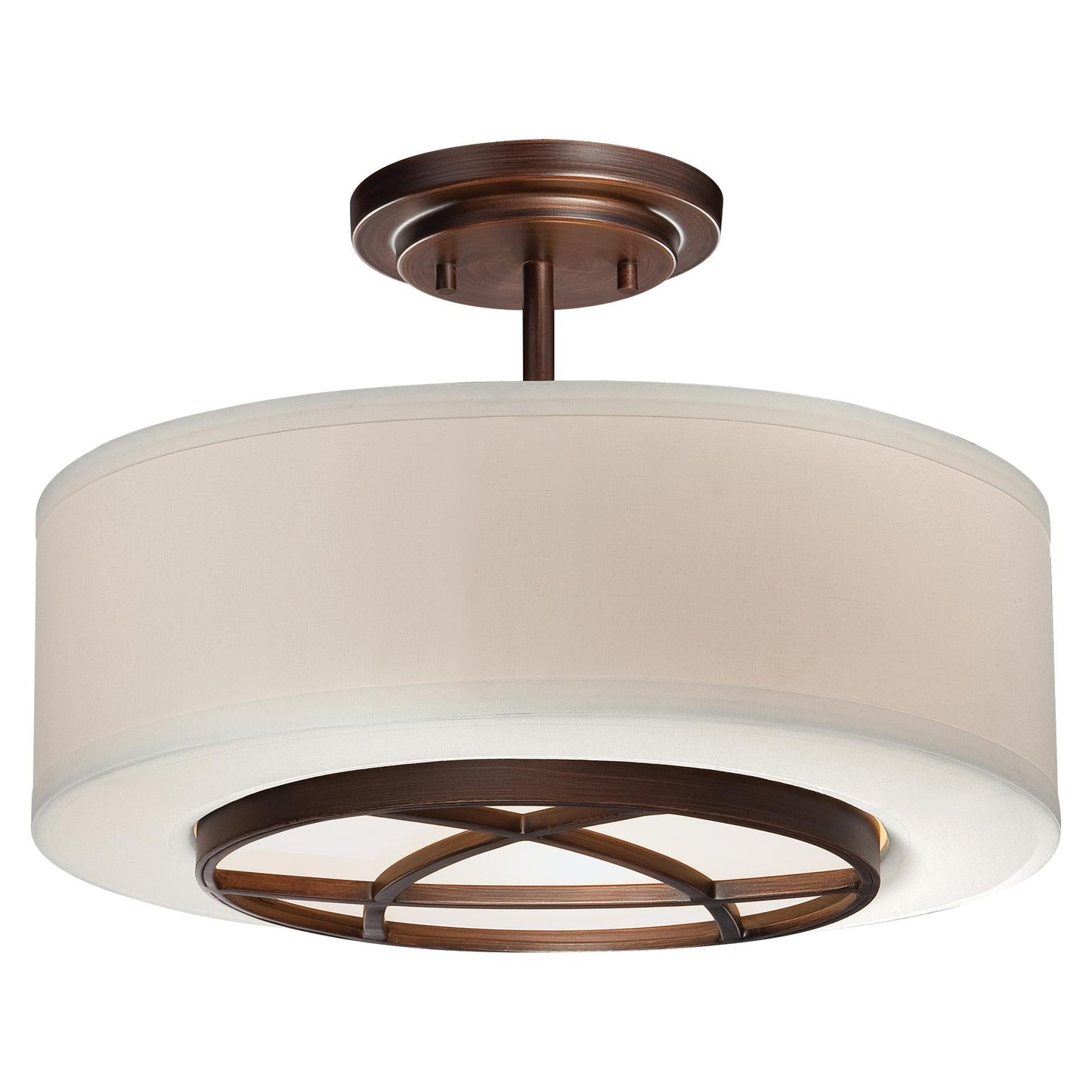 City Club 3-Light Semi-Flush Mount In Dark Brushed Bronze (Painted) With Glass & Fabric Shade