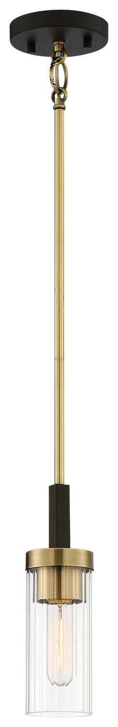 Ainsley Court 1-Light Mini-Pendant In Aged Kinston Bronze With Brushed & Clear Glass