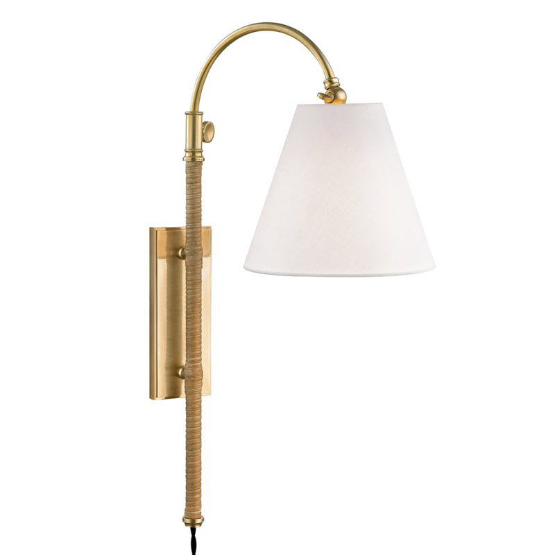 Curves No.1 1-Light Adjustable Wall Sconce W/ Rattan Accent In Aged Brass