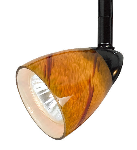 4 87" Tall Serpentine Track Head With Shade In Black With Amber Spot Glass