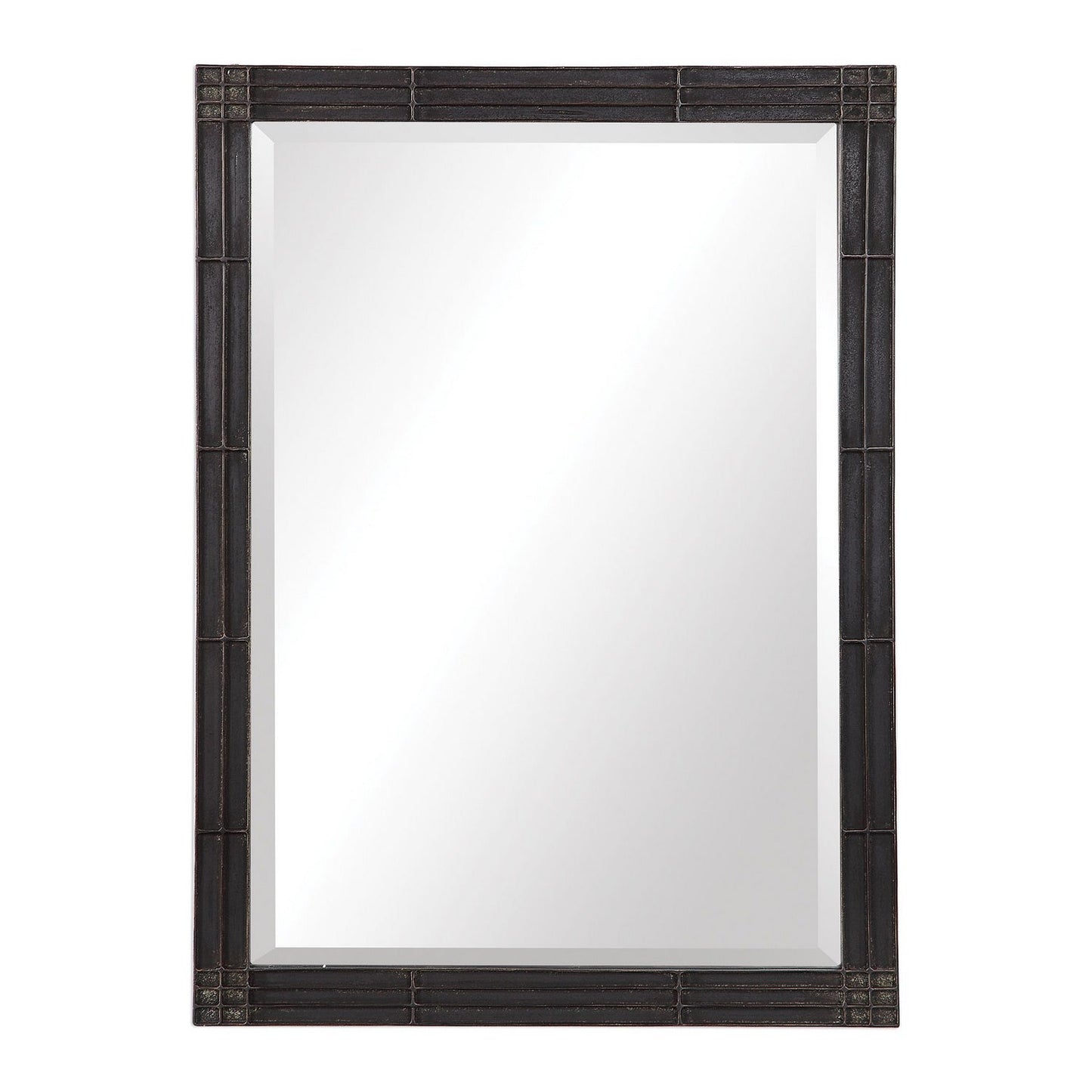 Uttermost's Gower Aged Black Vanity Mirror Designed By Jim Parsons