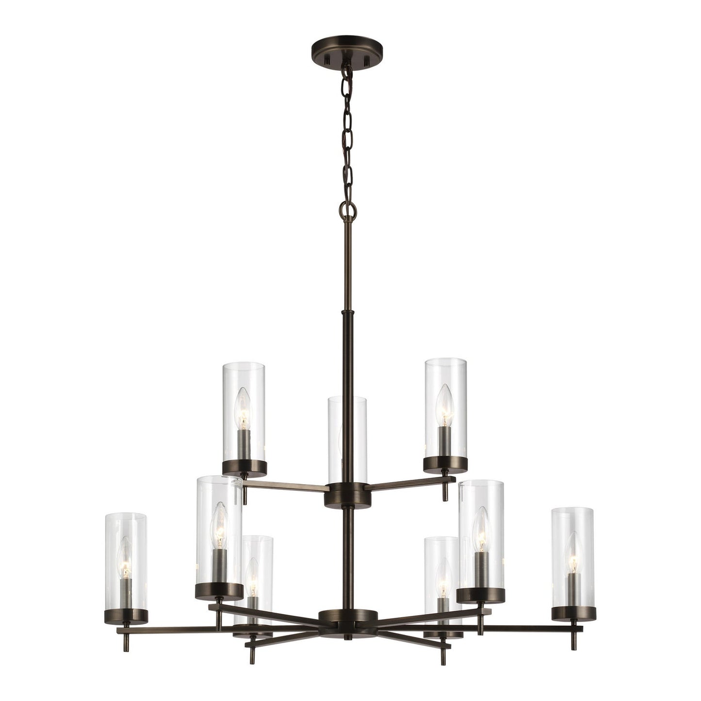 Zire 9-Light Chandelier In Brushed Oil Rubbed Bronze With Clear Glass