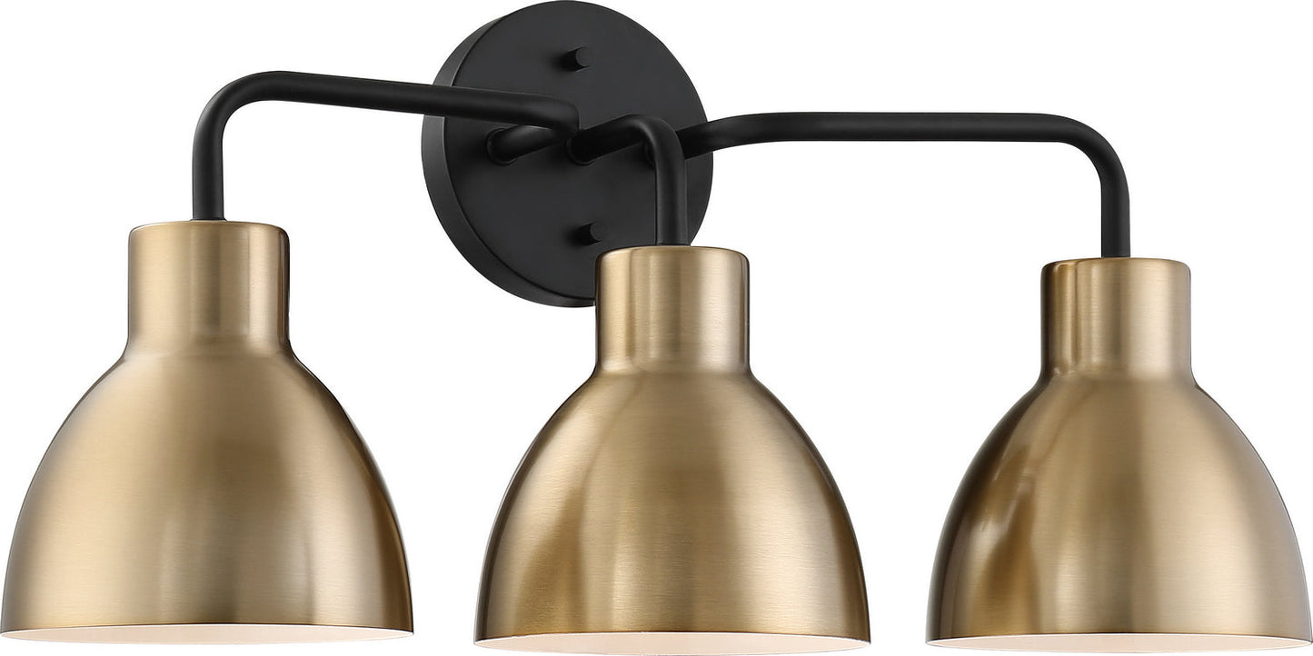 Sloan 3-Light Vanity In Matte Black & Burnished Brass
