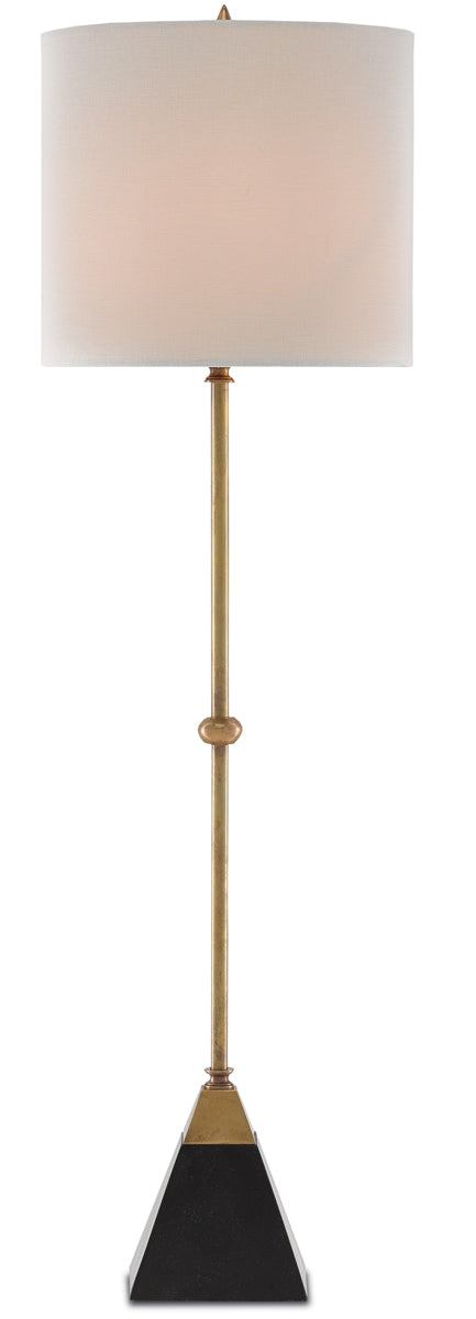 Recluse 1-Light Table Lamp In Vintage Brass & Black With Bone Linen Shade