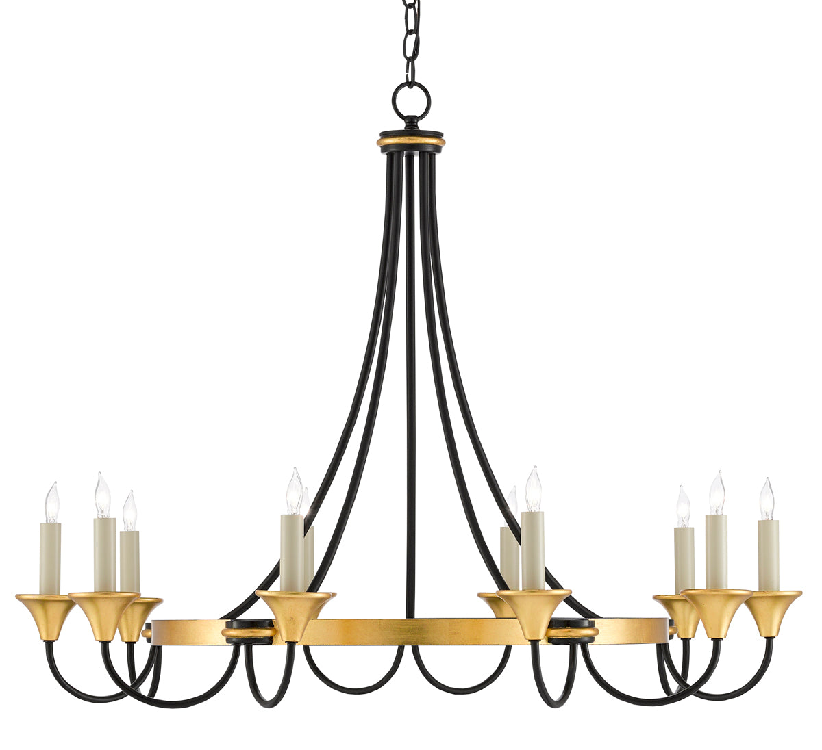 Hanlon 8-Light Chandelier In Washed Black & Contemporary Gold Leaf