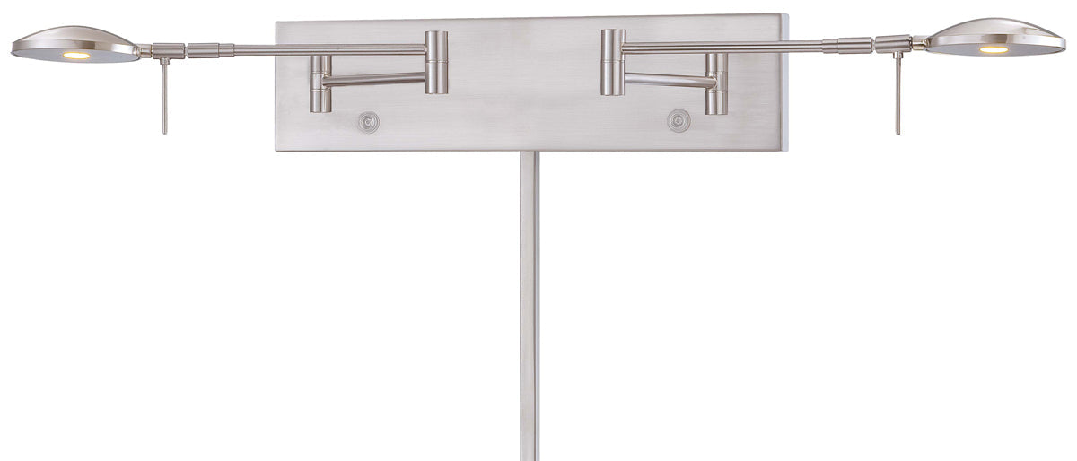 George's Reading Room 2-Light LED Swing Arm Wall Lamp In Brushed Nickel