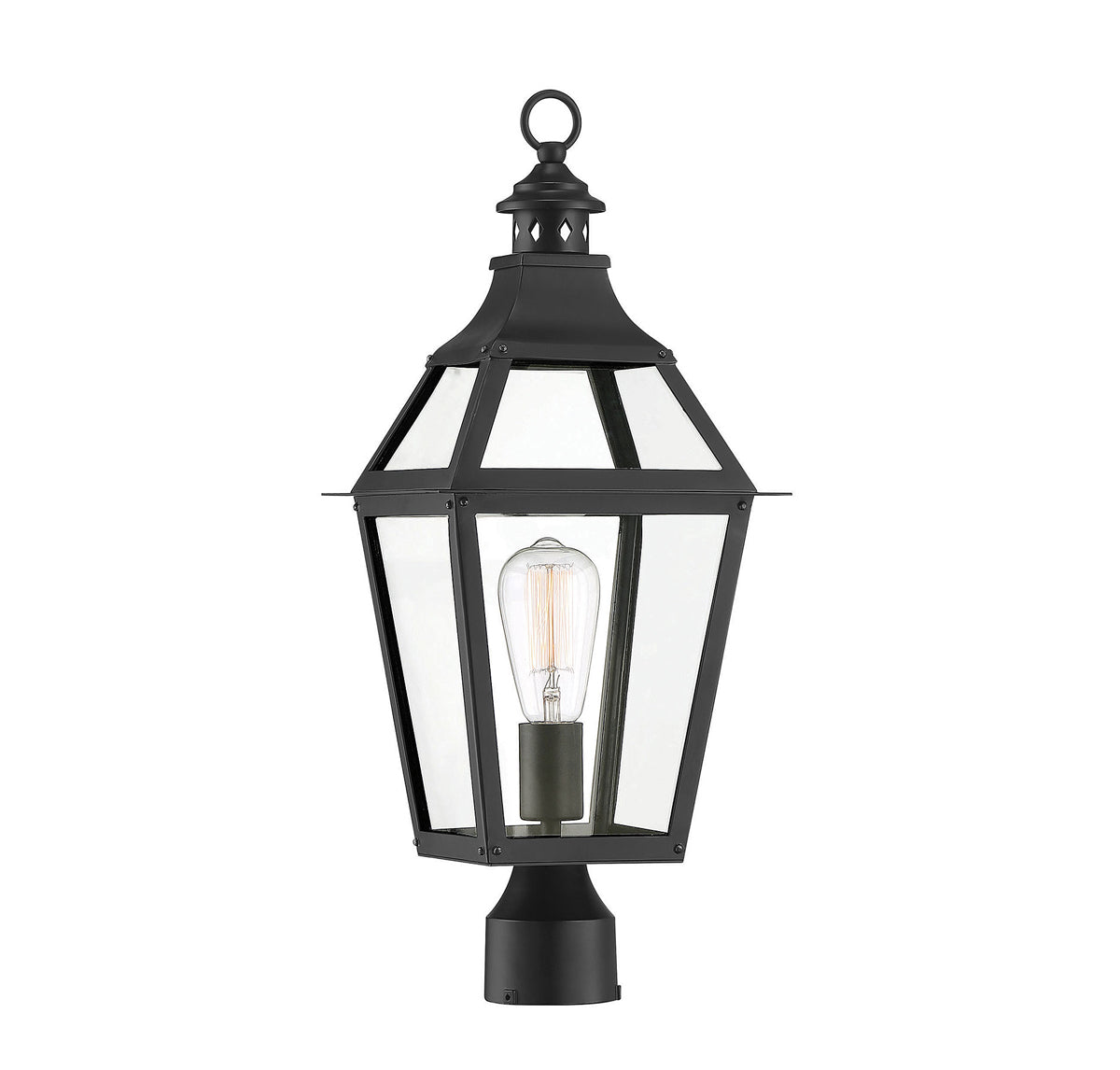Jackson 1-Light Outdoor Post Lantern In Black With Gold Highlighted