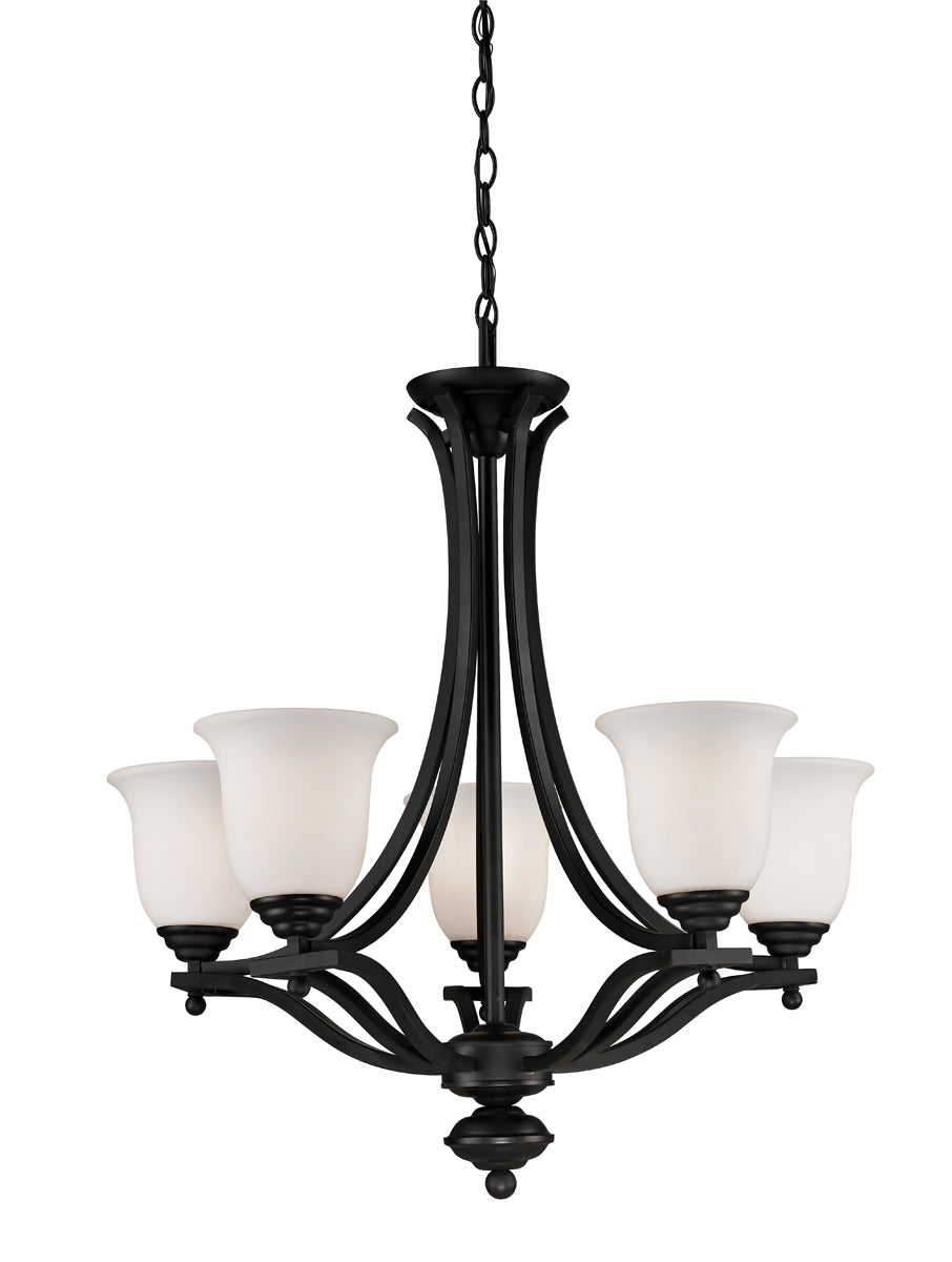 Z-LIte Lagoon 5-Light Chandelier In Matte Black With Matte Opal Glass