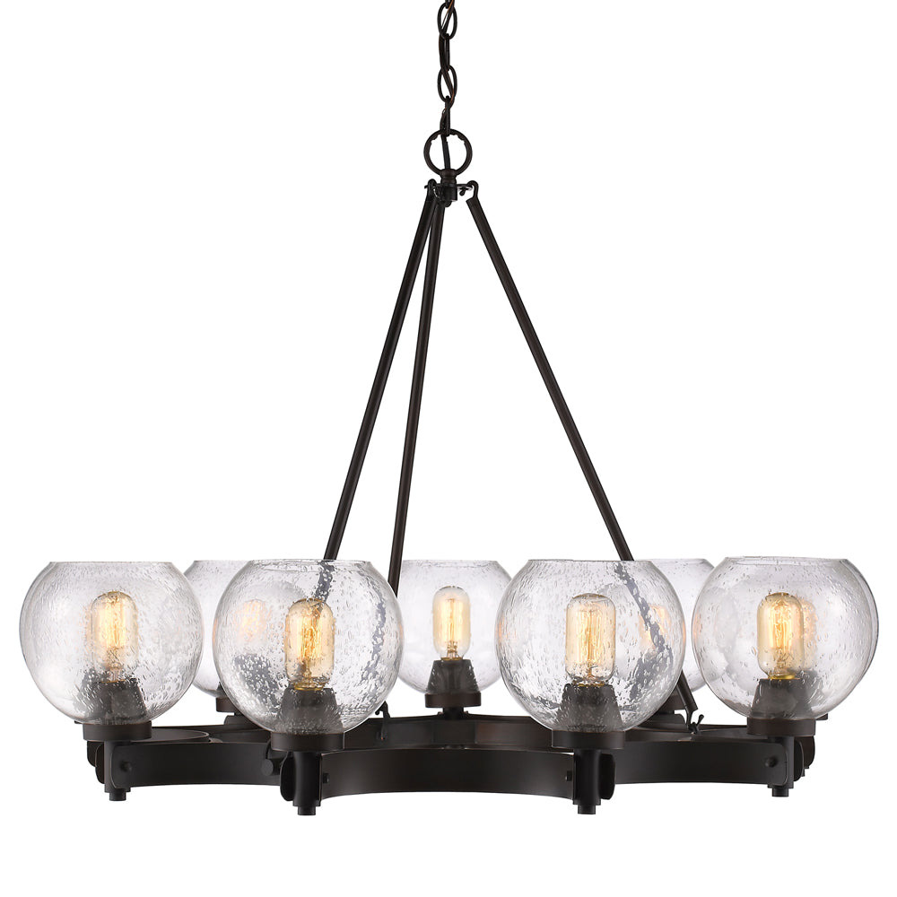 Golden Lighting Galveston 9-Light Chandelier In Rubbed Bronze With Seeded Glass