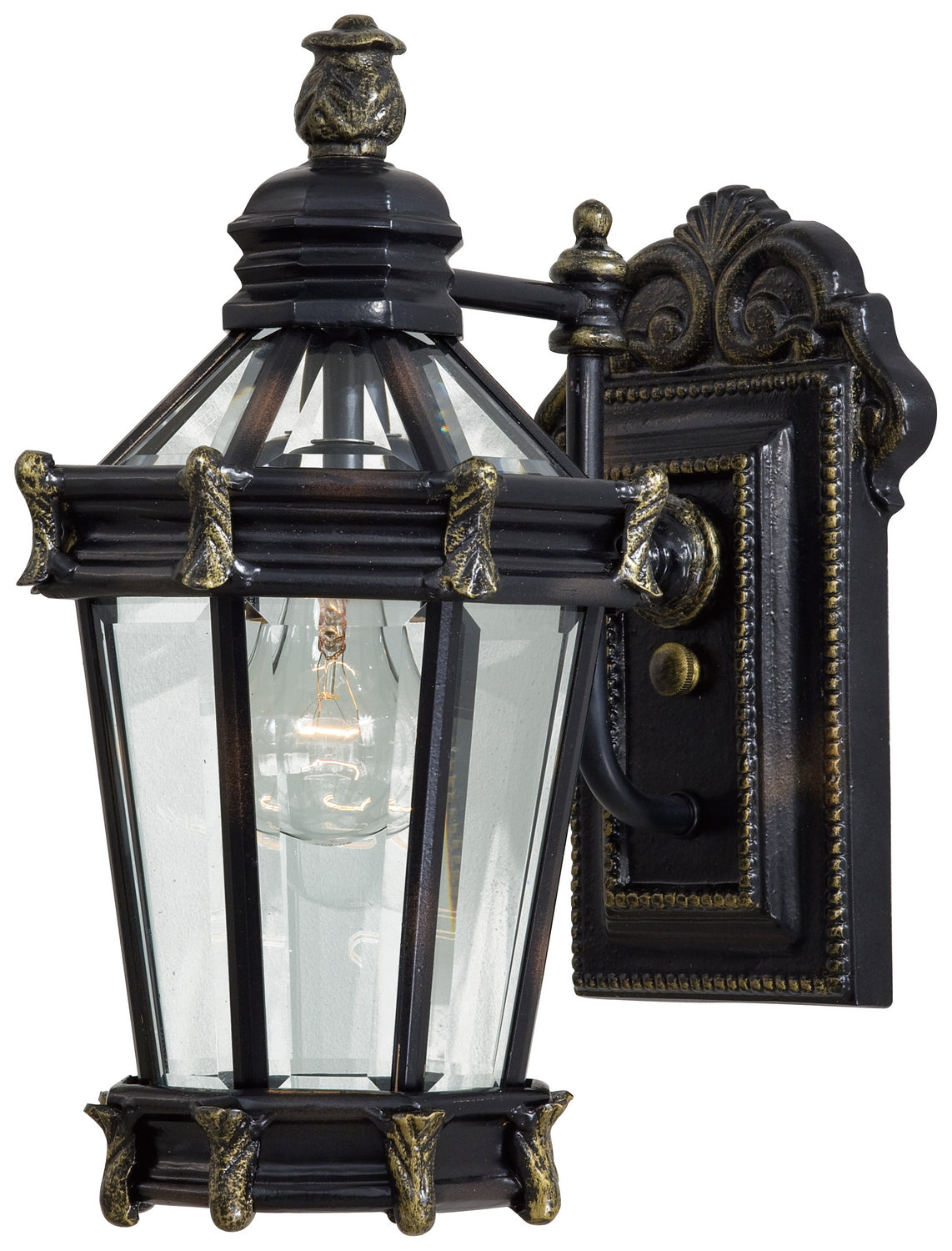  Stratford Hall 1-Light Wall Mount In Heritage With Gold Highlights & Clear Beveled Glass