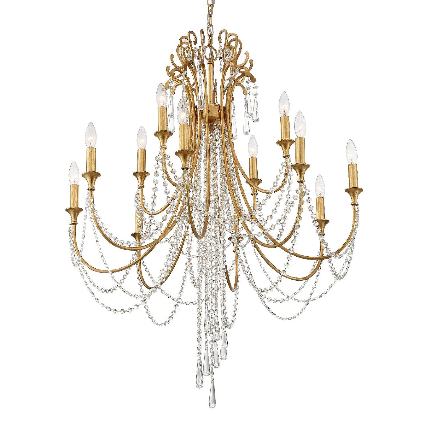  Arcadia 12-Light Chandelier In Antique Gold With Hand Cut Crystal