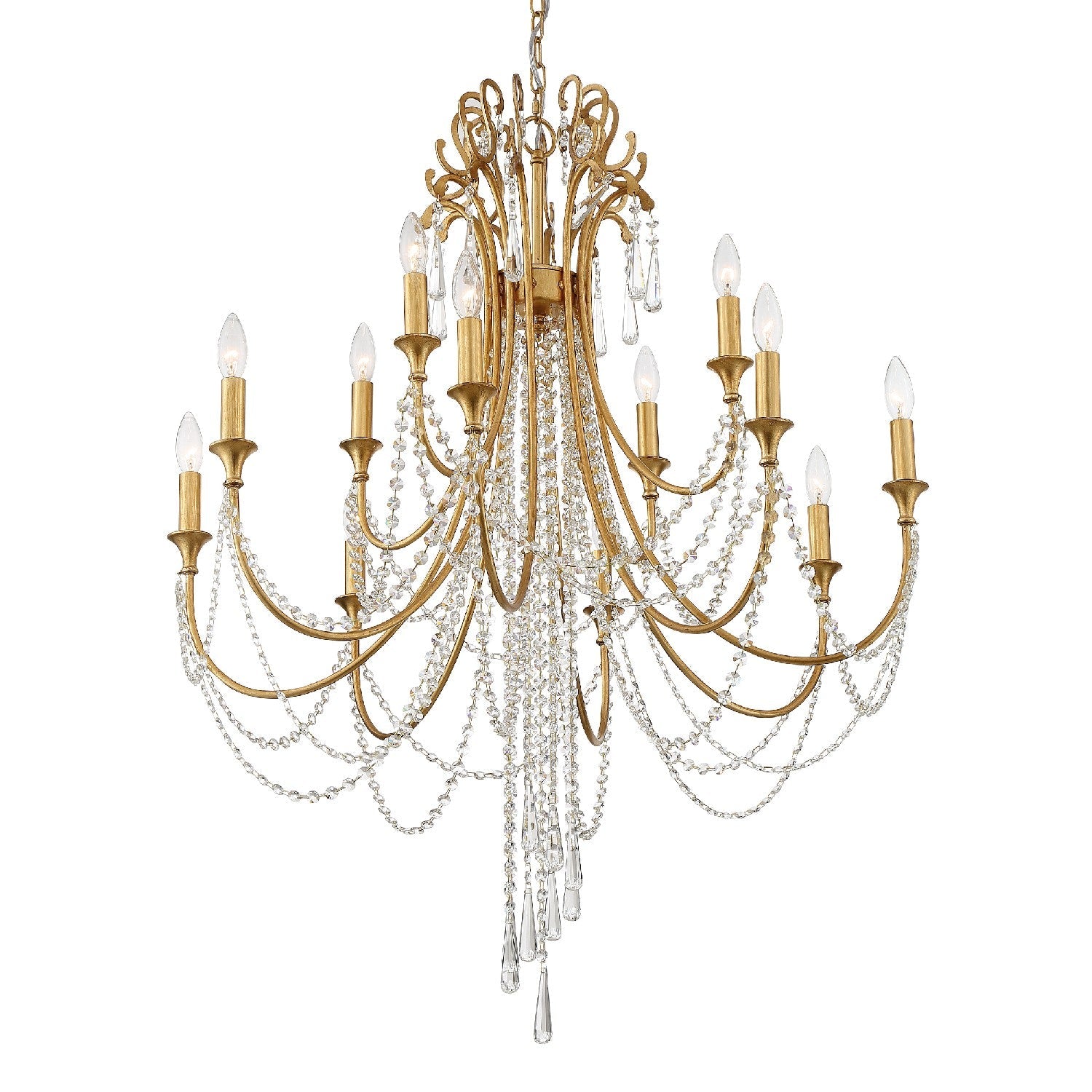  Arcadia 12-Light Chandelier In Antique Gold With Hand Cut Crystal