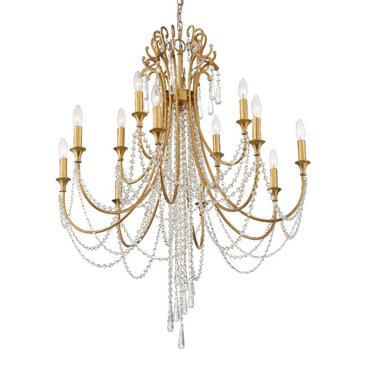  Arcadia 12-Light Chandelier In Antique Gold With Hand Cut Crystal