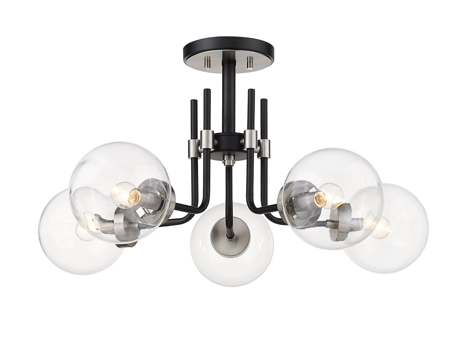 Z-LIte Parsons 5-Light Semi Flush Mount In Matte Black & Brushed Nickel