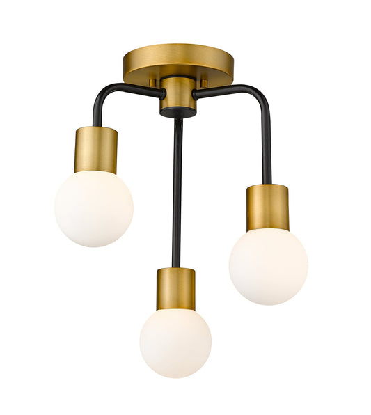 Z-LIte Neutra 3-Light Semi Flush Mount In Matte Black & Foundry Brass
