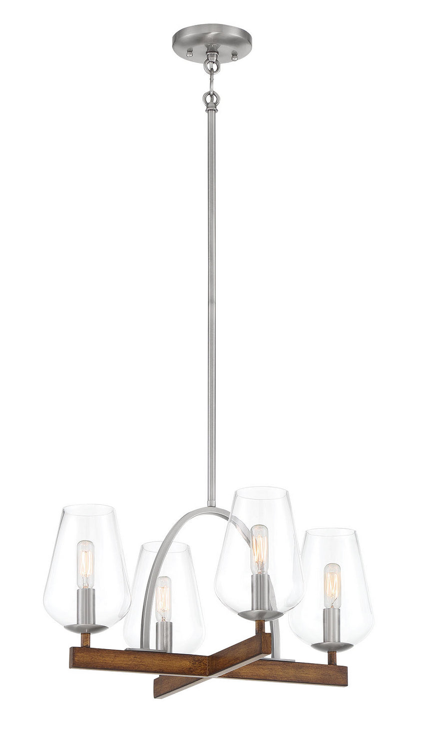  Birnamwood 4-Light Convetible Chandelier/Semi-Flush Mount In Koa Wood With Pewter & Clear Glass