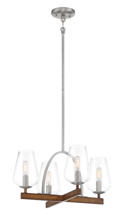  Birnamwood 4-Light Convetible Chandelier/Semi-Flush Mount In Koa Wood With Pewter & Clear Glass