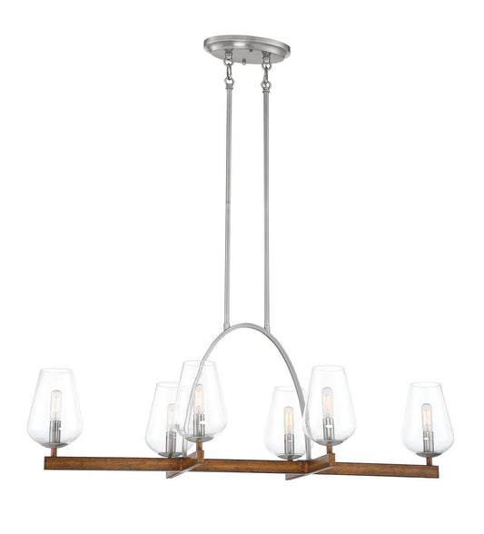  Birnamwood 6-Light Island In Koa Wood With Pewter & Clear Glass