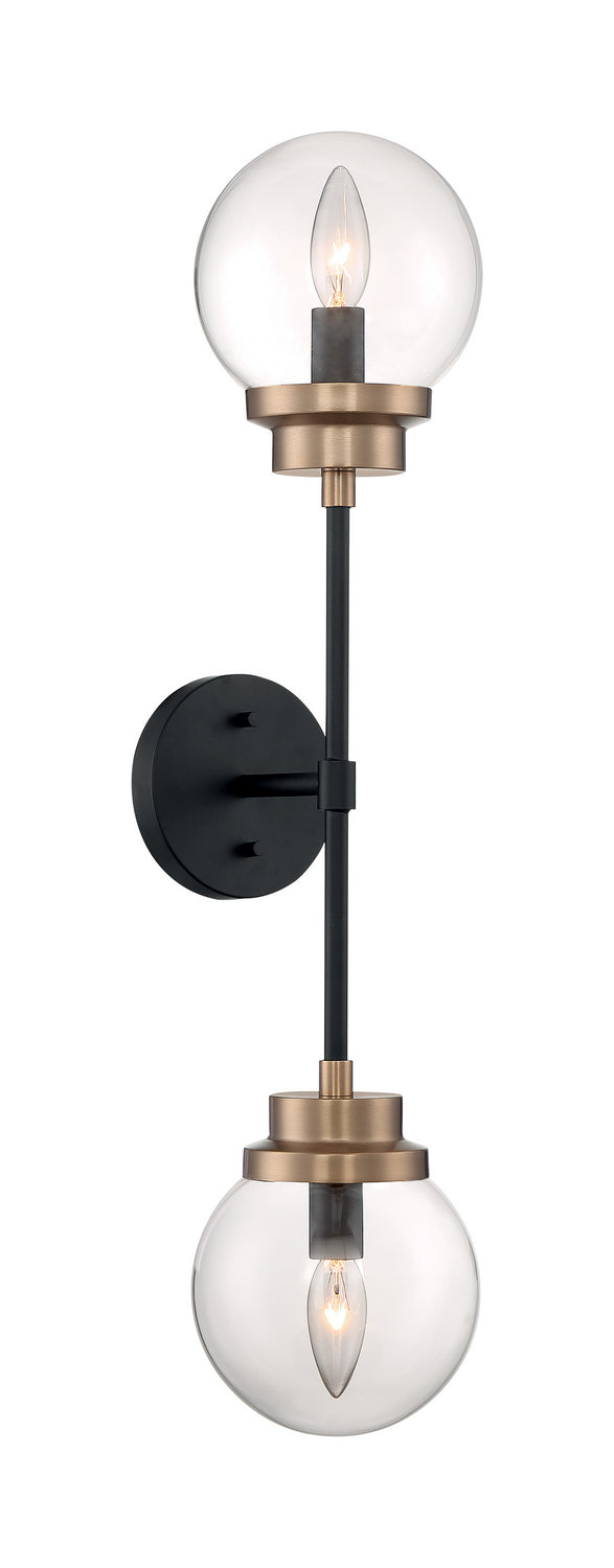  Axis 2-Light Wall Sconce In Matte Black & Brass Accents