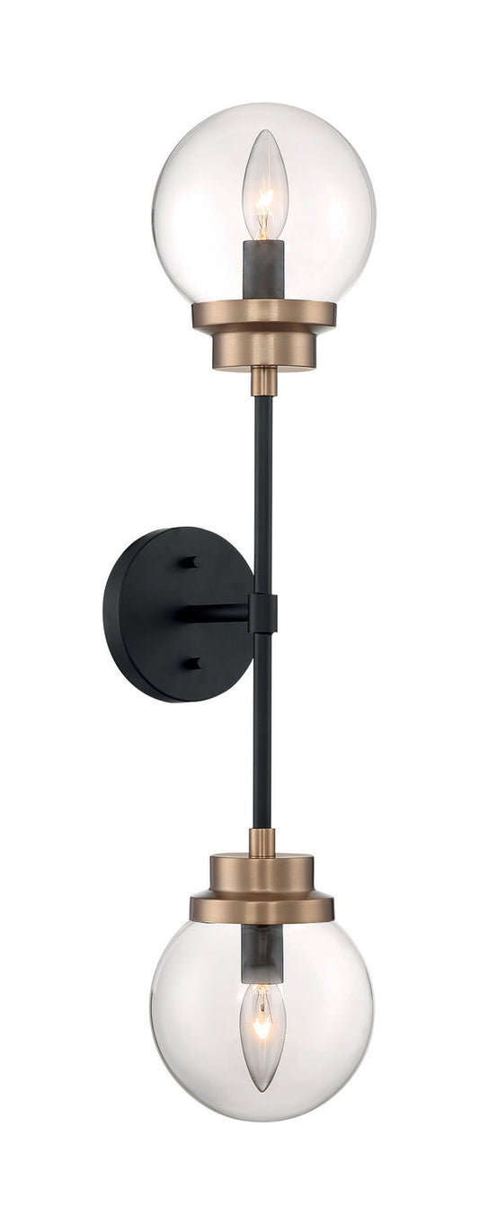  Axis 2-Light Wall Sconce In Matte Black & Brass Accents