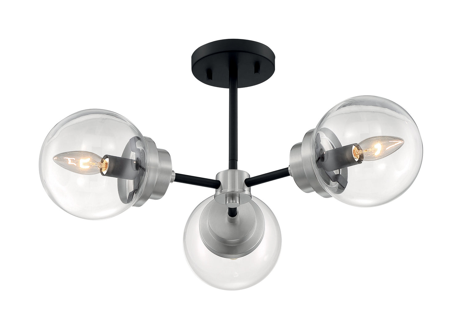  Axis 3-Light Semi Flush Mount In Matte Black & Brushed Nickel