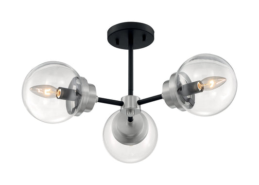  Axis 3-Light Semi Flush Mount In Matte Black & Brushed Nickel
