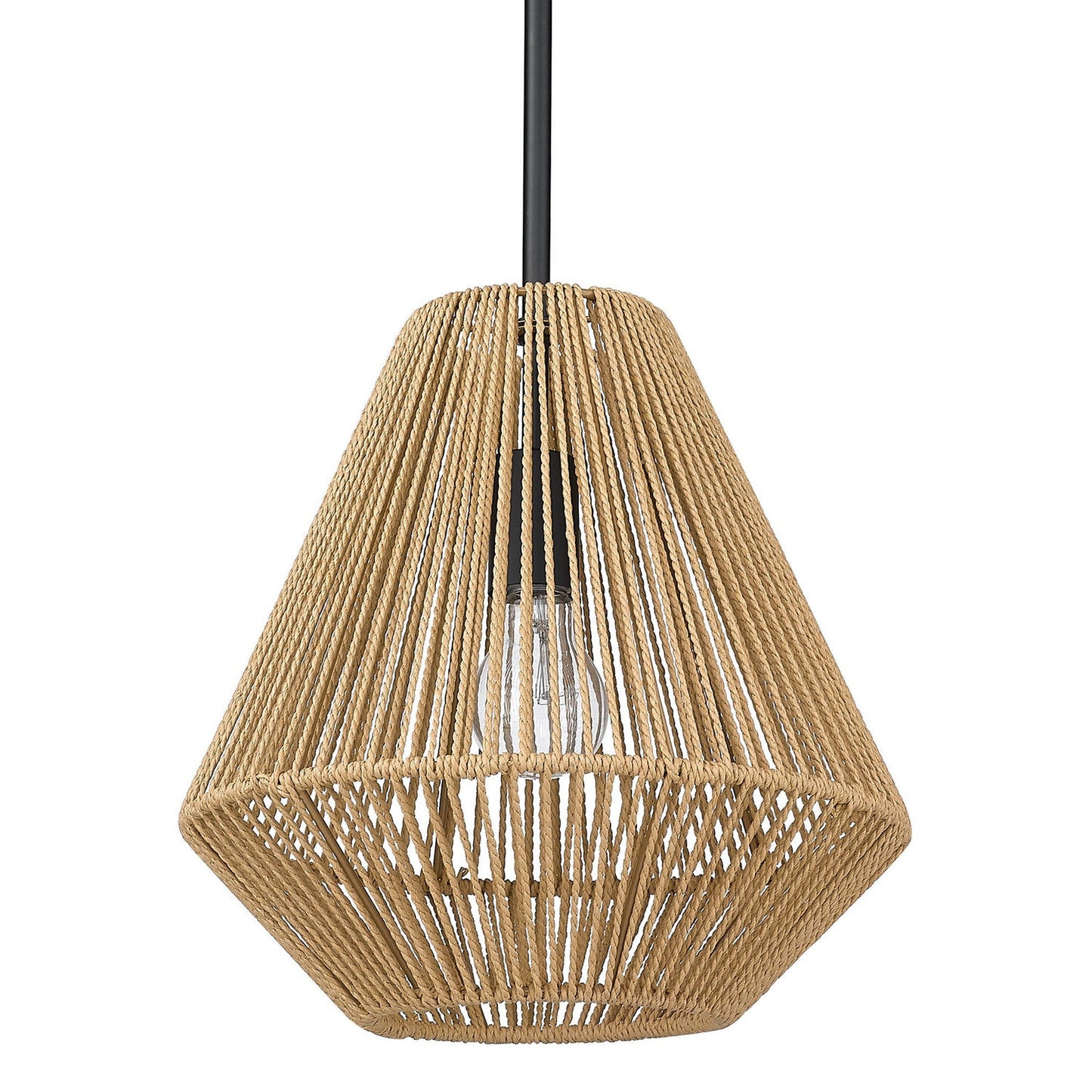 Golden Lighting Valentina Medium Pendant In Matte Black With Natural Raphia Rope