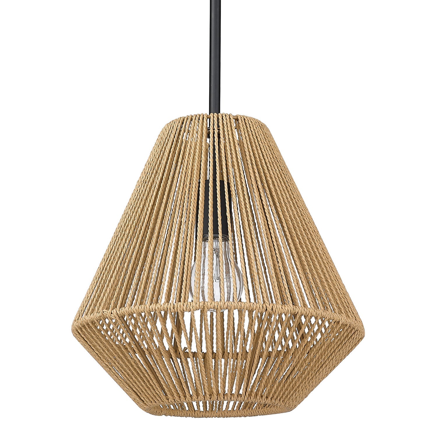 Golden Lighting Valentina Medium Pendant In Matte Black With Natural Raphia Rope