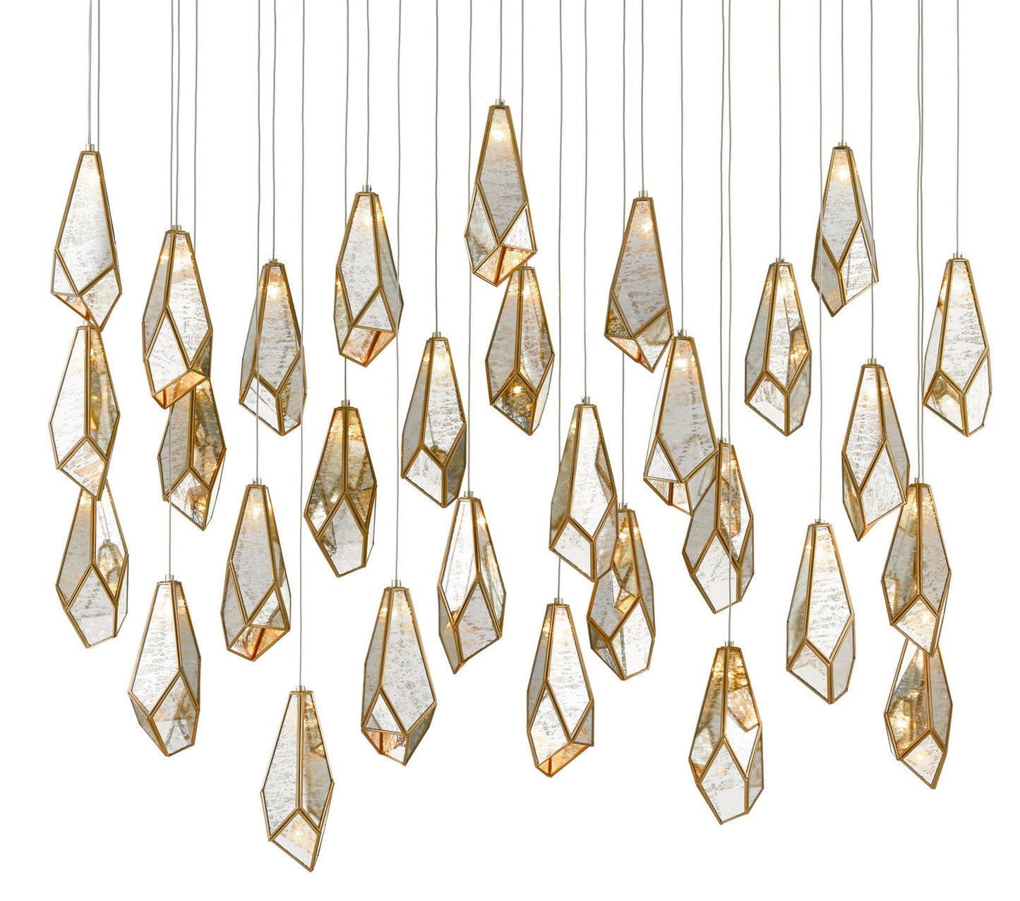  Glace 30-Light Pendant In Painted Silver & Antique Brass