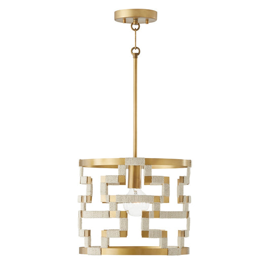  Hala 1-Light Pendant In Bleached Natural Jute And Patinaed Brass