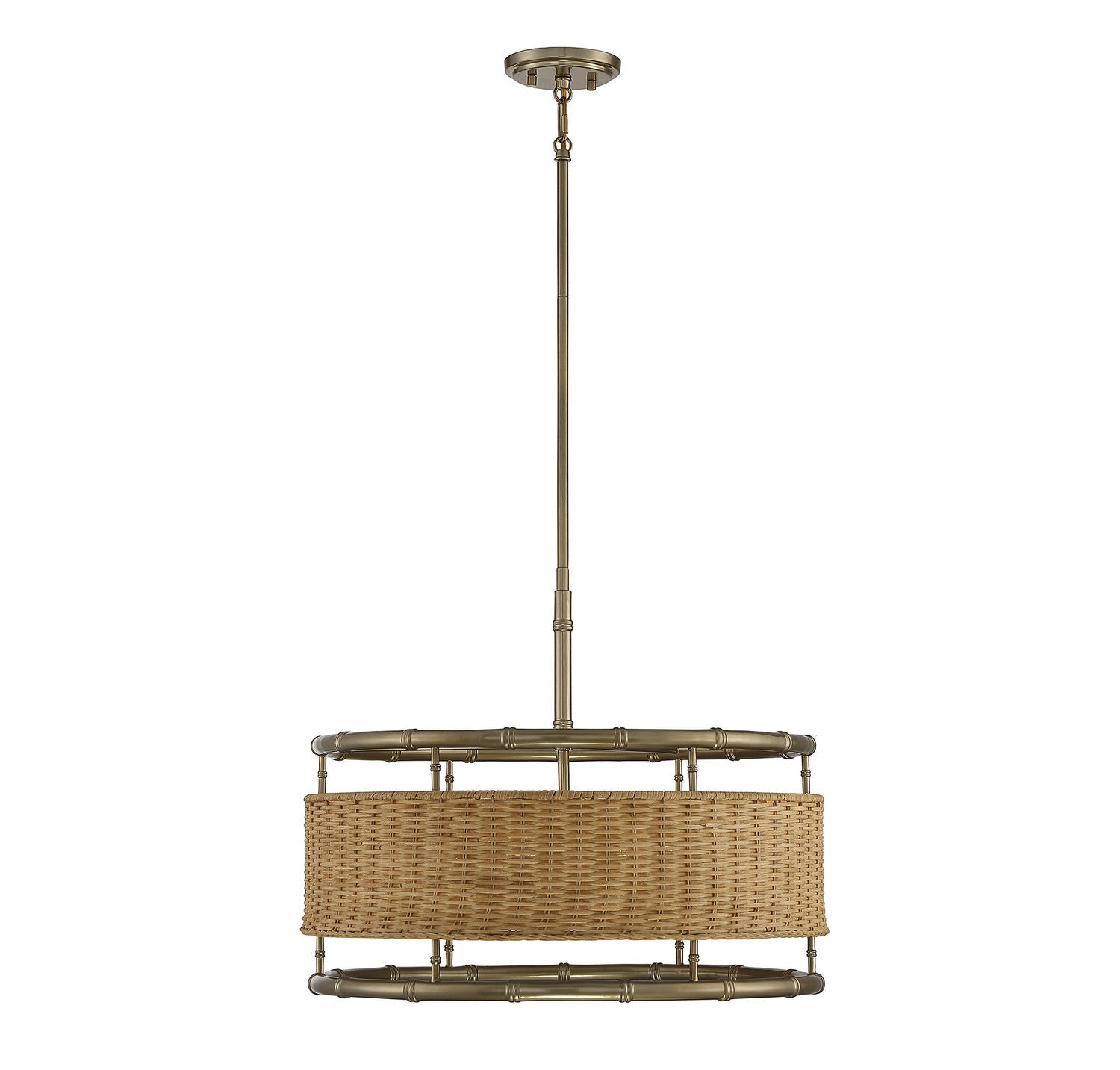  Arcadia 6-Light Pendant In Warm Brass With Natural Rattan