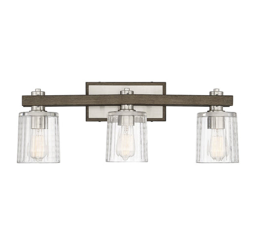  Halifax 3-Light Bath In Satin Nickel With Gray Wood