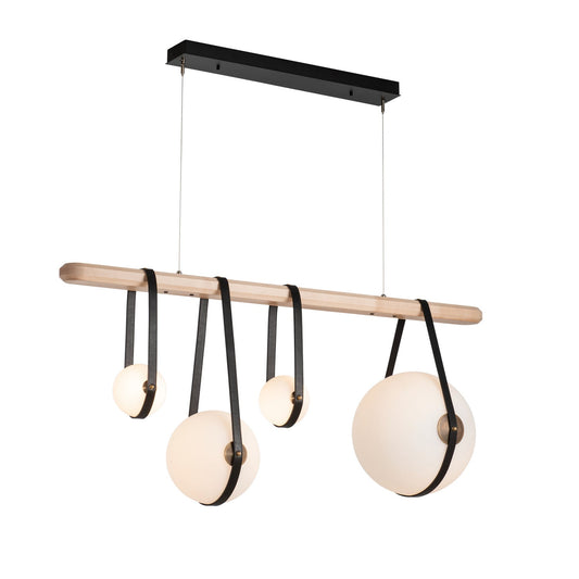  Derby Linear 4-Light LED Pendant In Black With Antique Brass Accent