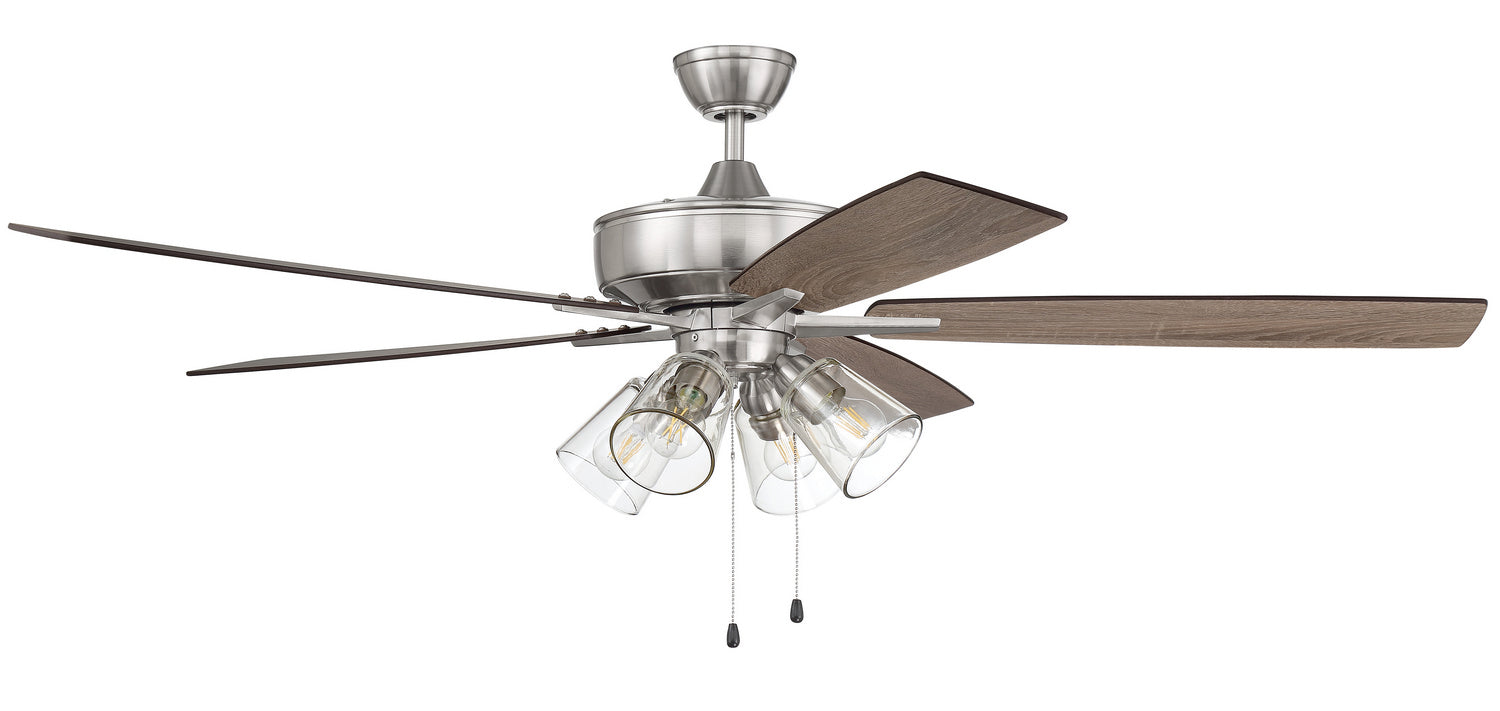 Super Pro 104 Clear 4-Light Kit 60" Ceiling Fan In Brushed Polished Nickel