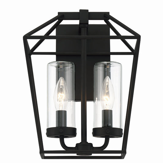  Bastille 2-Light Outdoor Wall Sconce In Satin Black