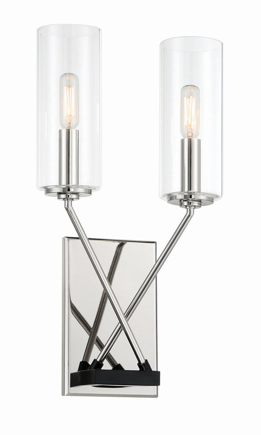  Highland Crossing Two Light Wall Sconce In Coal With Polished Nickel Highlights