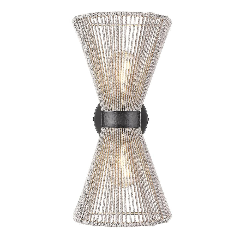 Golden Lighting Avon 2-Light Wall Sconce In Matte Black With Bleached Raphia