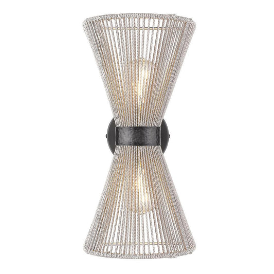 Golden Lighting Avon 2-Light Wall Sconce In Matte Black With Bleached Raphia