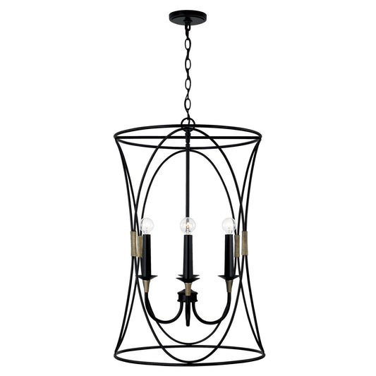  Amara 4-Light Foyer Pendant In Matte Black With Brass